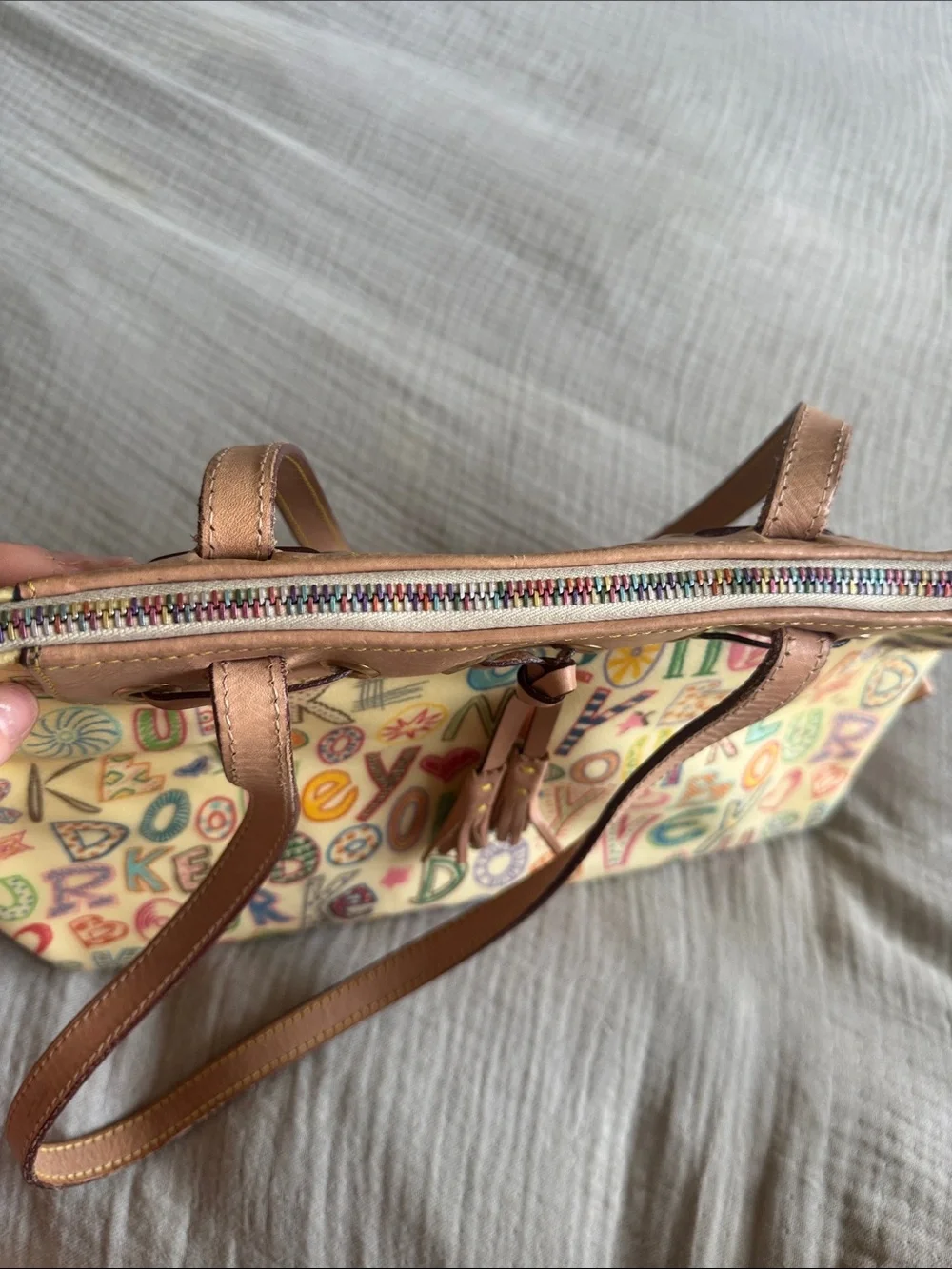 Y2K dooney and bourke Multicolor Canvas Tote with Tassel Drawstring